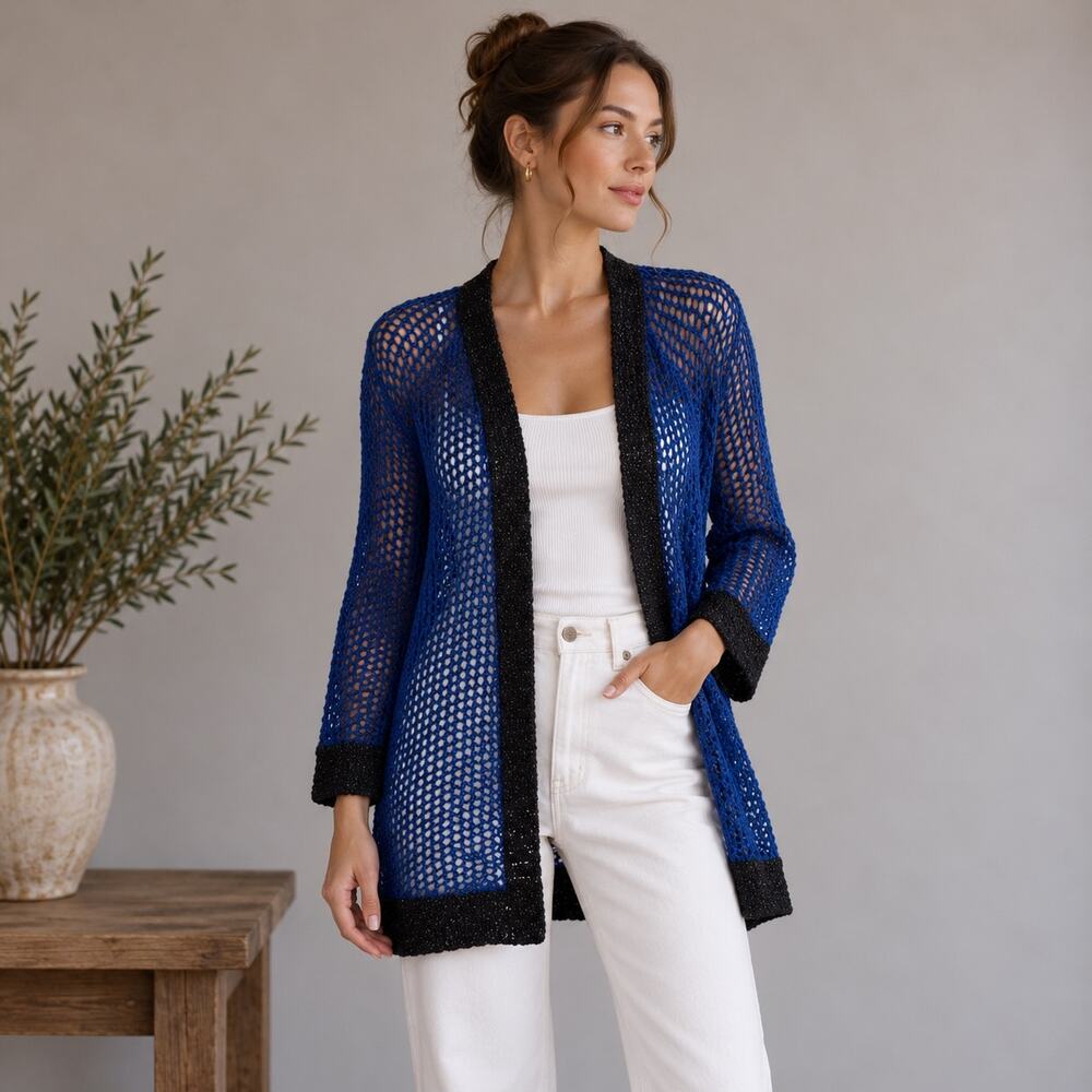 Plenty by Tracy Reese NWT Blue Open Weave Cardigan Small